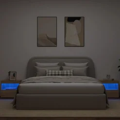 2x Szafka Nocna Stolik Komoda Brązowa z LED Do Sypialni 50x40x45 cm