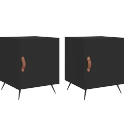 2x Szafka Nocna Stolik Komoda Czarna z Drzwiami Do Sypialni 40x40x50 cm
