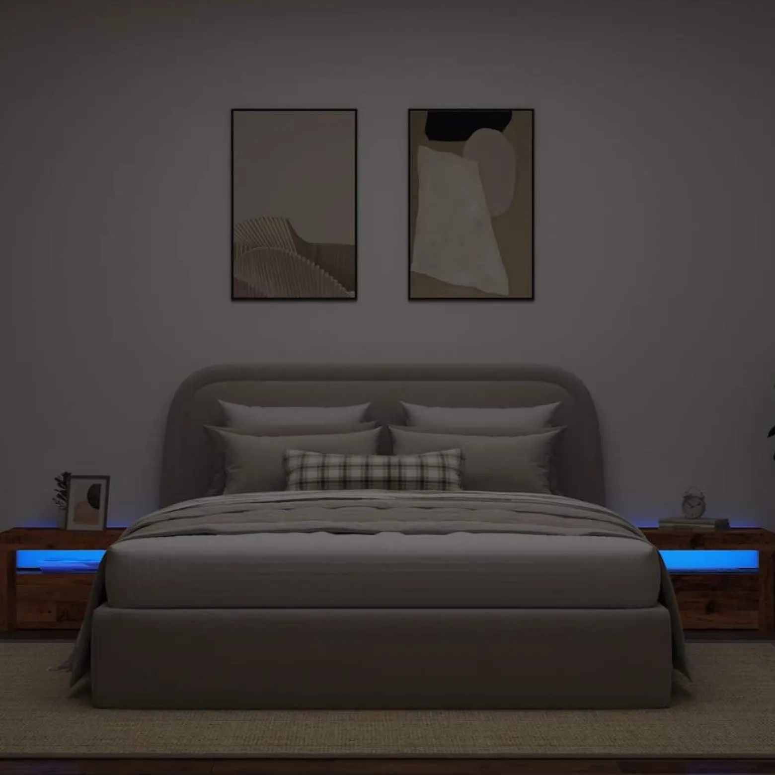 2x Szafka Nocna Stolik Komoda Szara z LED Do Sypialni 60x35x40 cm