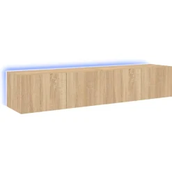 2x Szafka RTV Wisząca Stolik Półka Brązowa LED 80x35x31 cm