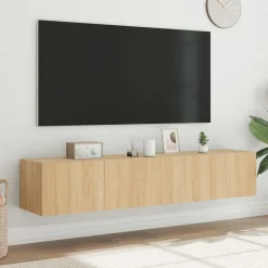 2x Szafka RTV Wisząca Stolik Półka Brązowa LED 80x35x31 cm