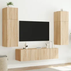 2x Szafka RTV Wisząca Stolik Półka Brązowa LED 80x35x31 cm