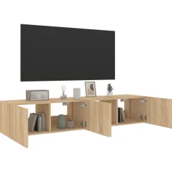 2x Szafka RTV Wisząca Stolik Półka Brązowa LED 80x35x31 cm