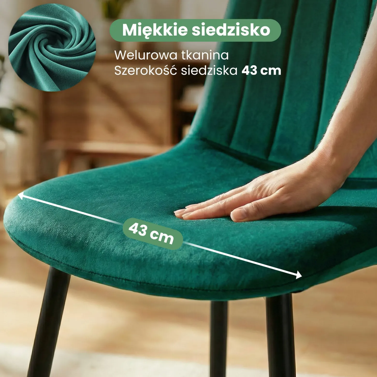 2x Welurowe krzesło tapicerowane pikowane Butelkowa Zieleń LUMO Czarne nogi