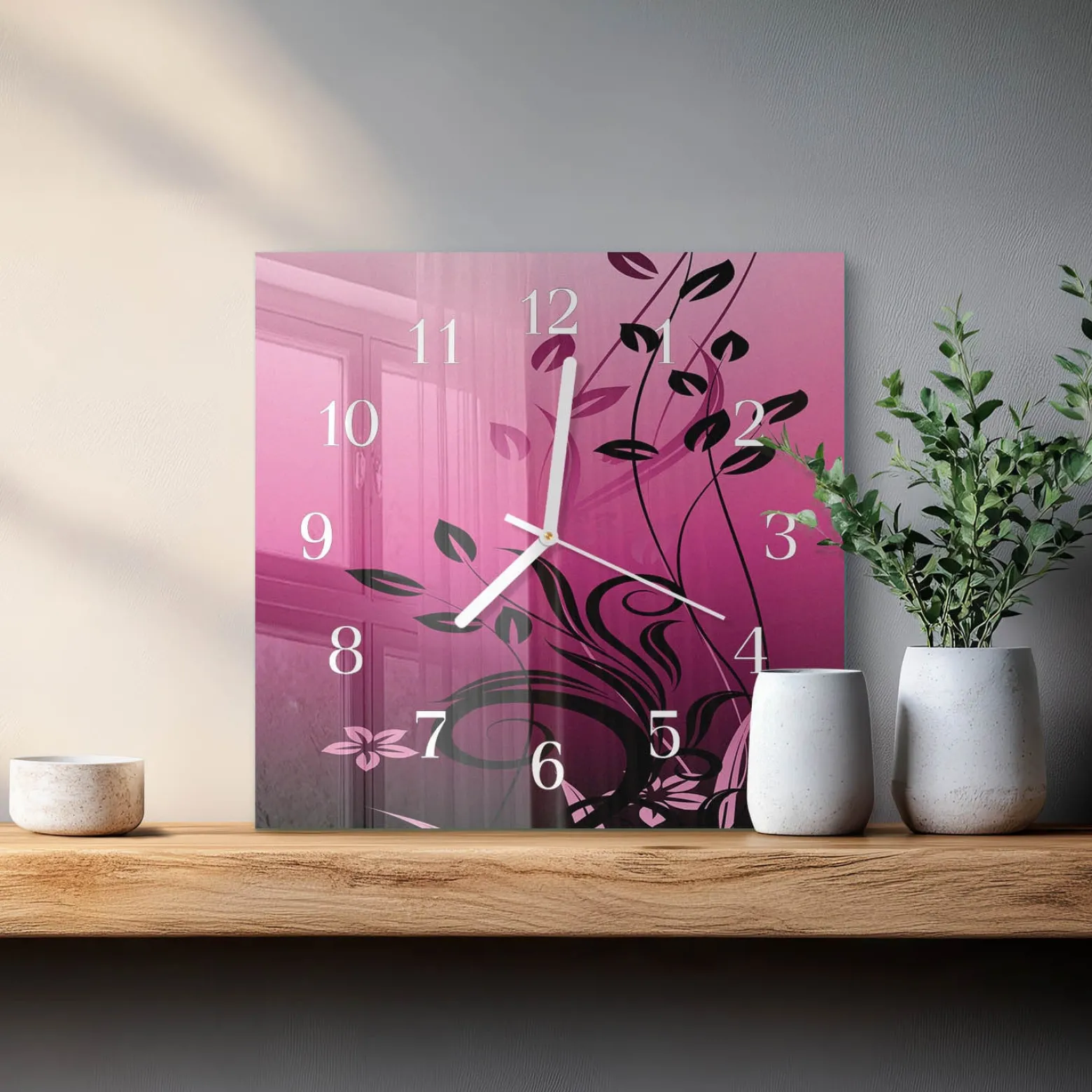 Zegar kwadratowy 30x30 Sztuka Kwiatowa bukiet rośliny ogród art