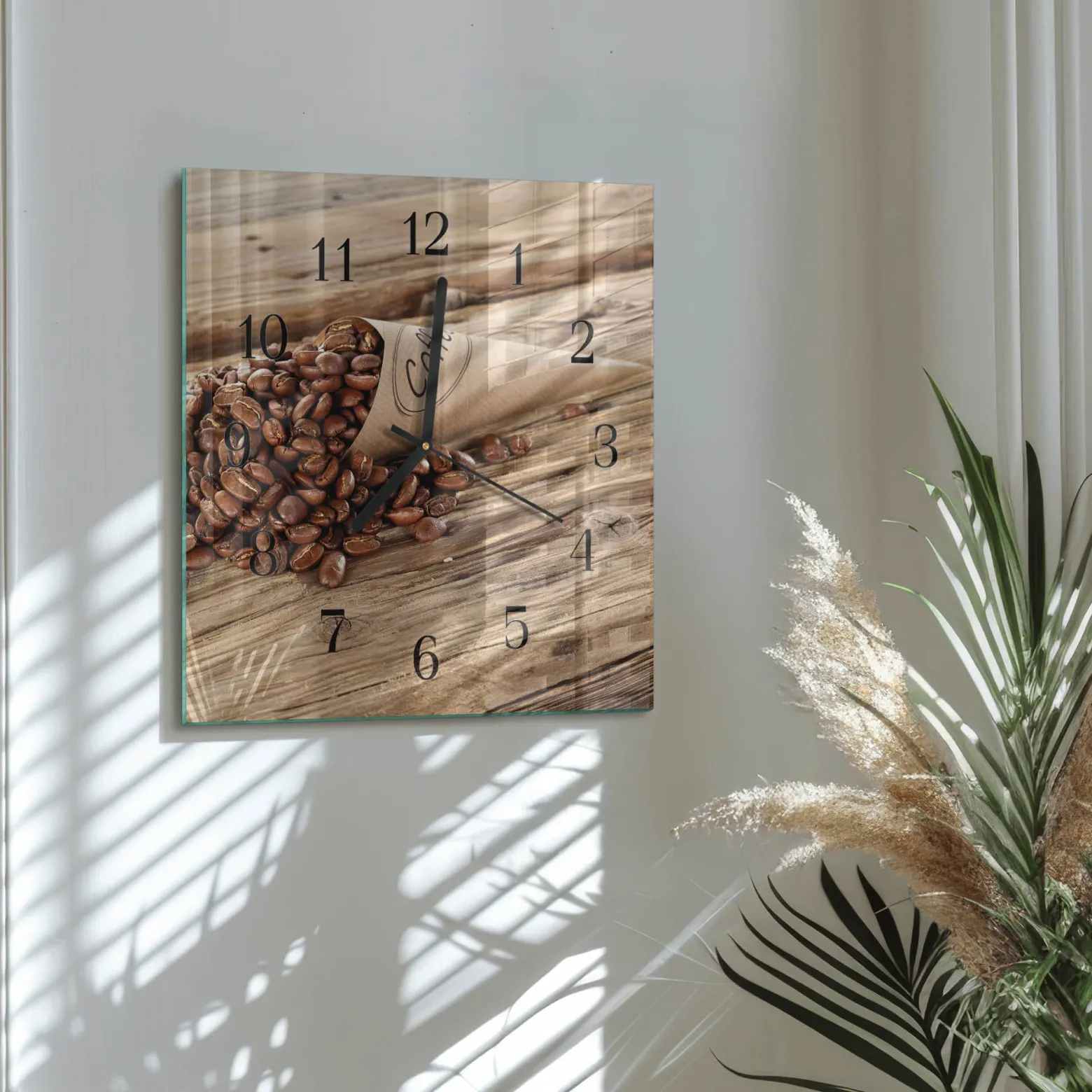 Zegar loft 30x30 Ziarna Kawy ozdobny ścienny