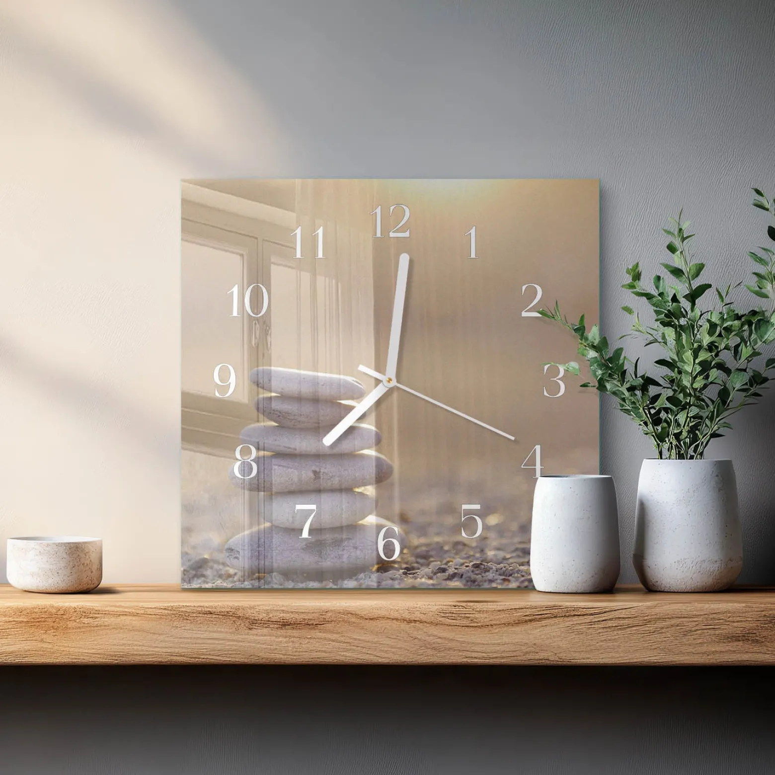 Zegar na szkle 30x30 Kamienie zegar ścienny