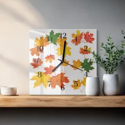 Zegar na szkle 30x30 Liście zegar ścienny