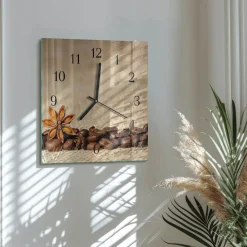 Zegar ostry 30x30 Ziarna Kawy nowoczesny na ścianę