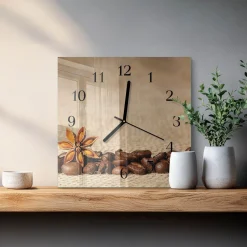Zegar ostry 30x30 Ziarna Kawy nowoczesny na ścianę