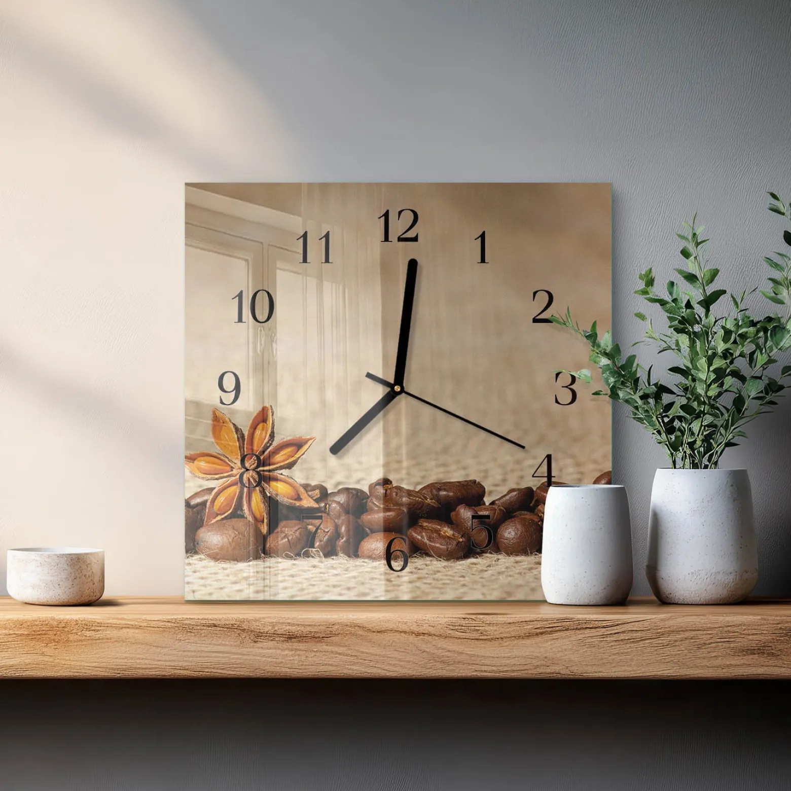 Zegar ostry 30x30 Ziarna Kawy nowoczesny na ścianę