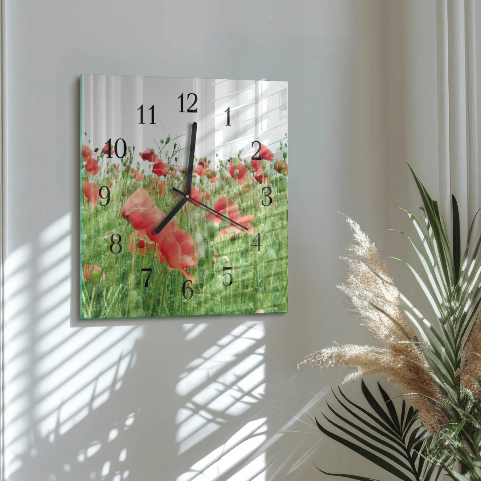 Zegar polny 30x30 Maki czerwone kwiaty pole maki natura łąka