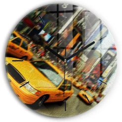 Zegar szklany ścienny do salonu New York City taksówki fi30