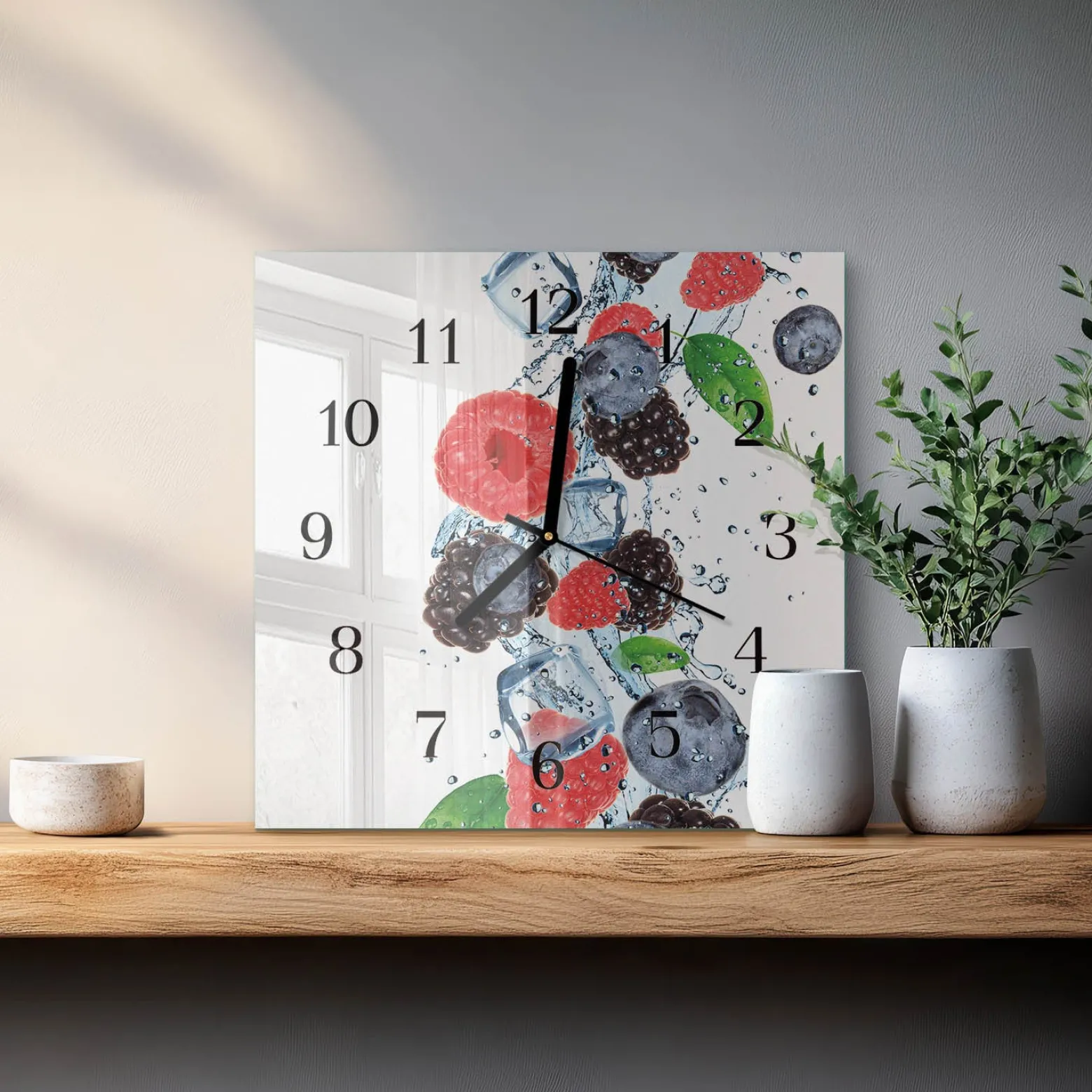Zegar szklany 30x30 Lody Owocowe zegar ścienny