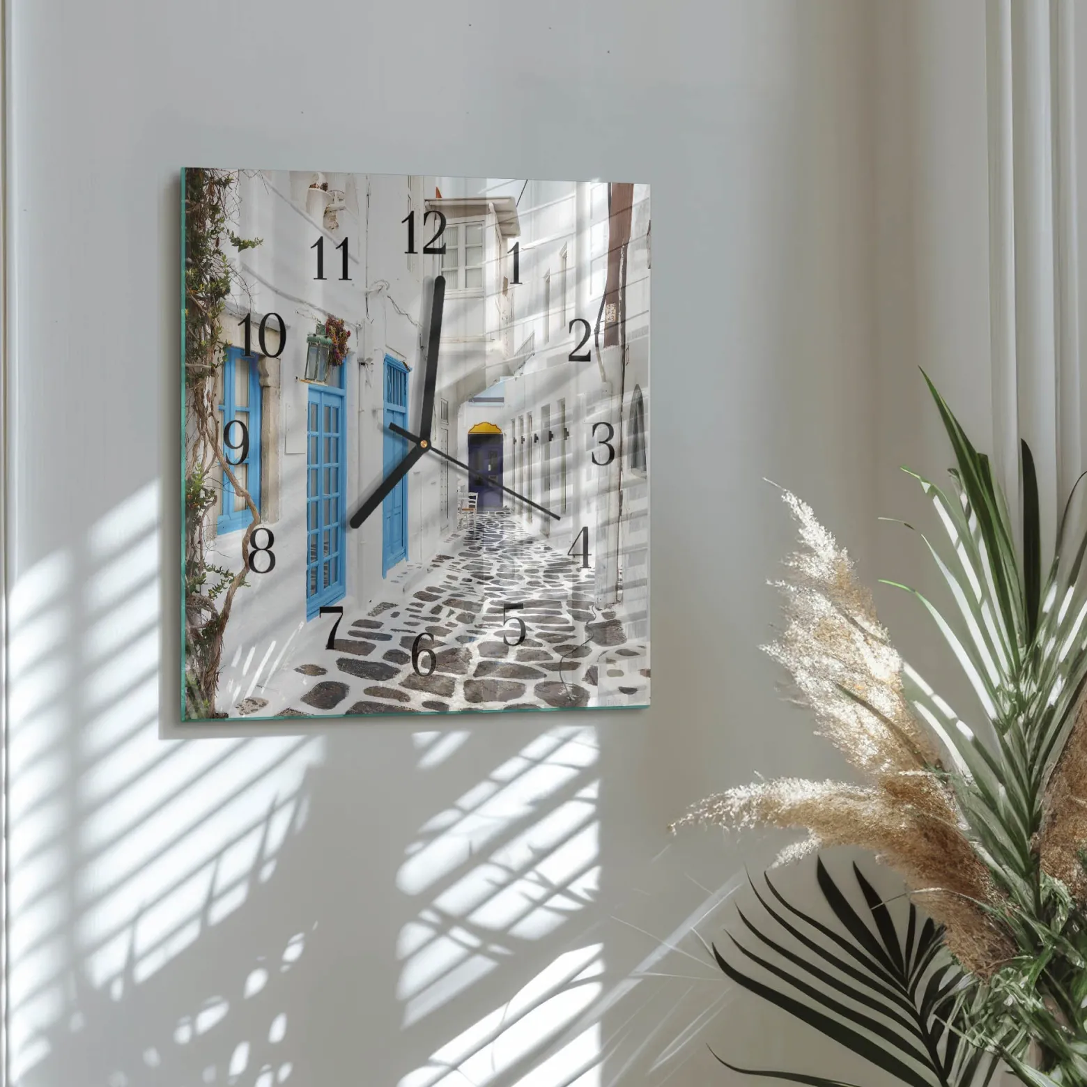 Zegar z grafiką 30x30 Santorini ozdobny ścienny