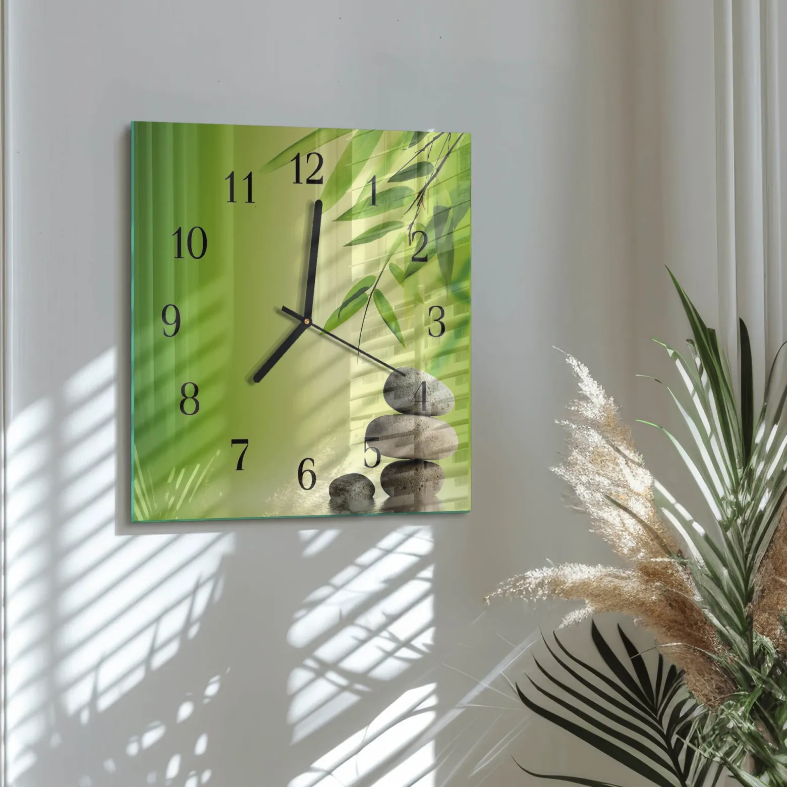 Zegar bambusy 30x30 Kamienie Bambusowe zen spa natura woda cichy