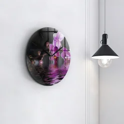 Zegar ścienny dekoracyjny cichy Kwiat orchidei na wodzie