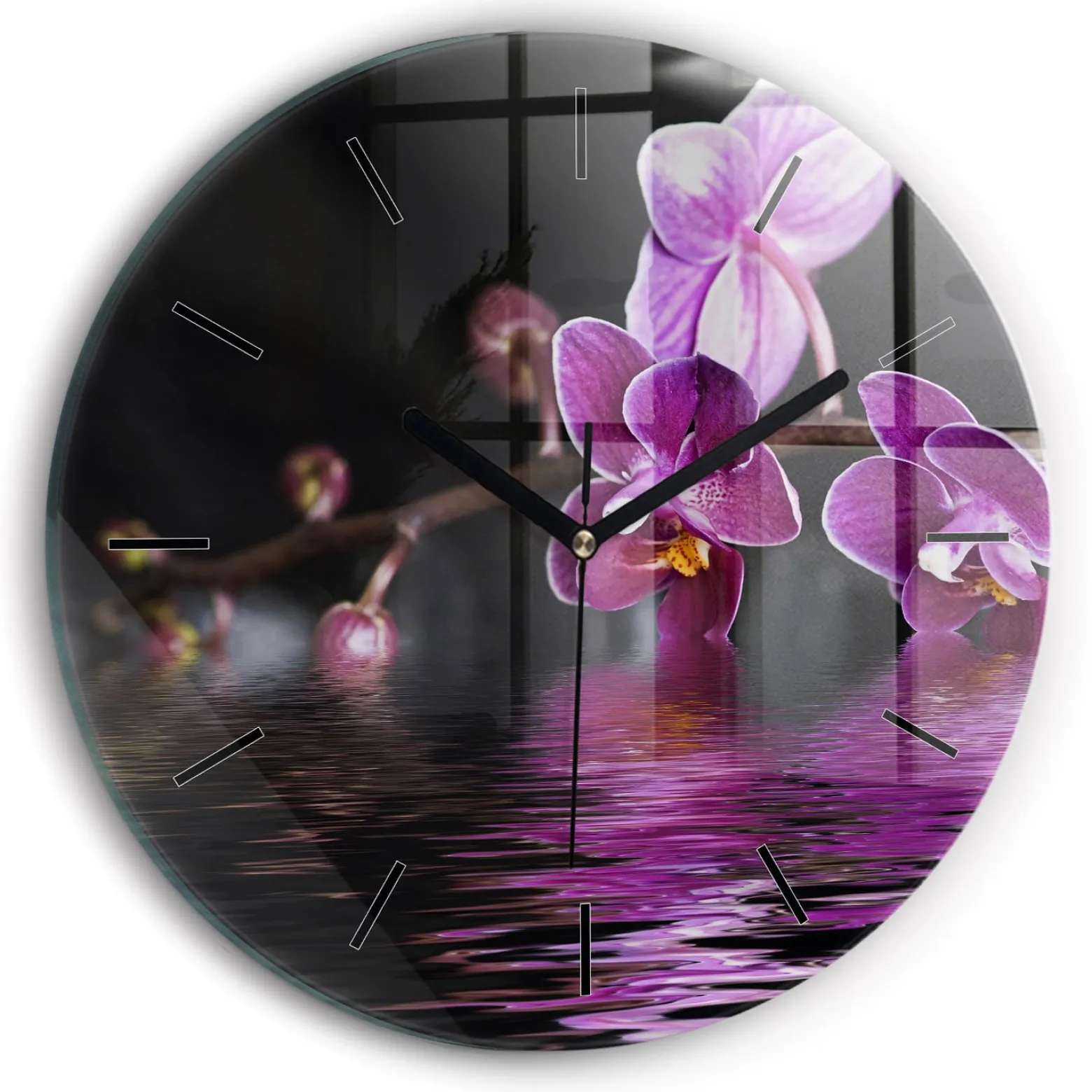 Zegar ścienny dekoracyjny cichy Kwiat orchidei na wodzie