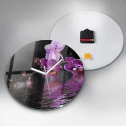 Zegar ścienny dekoracyjny cichy Kwiat orchidei na wodzie