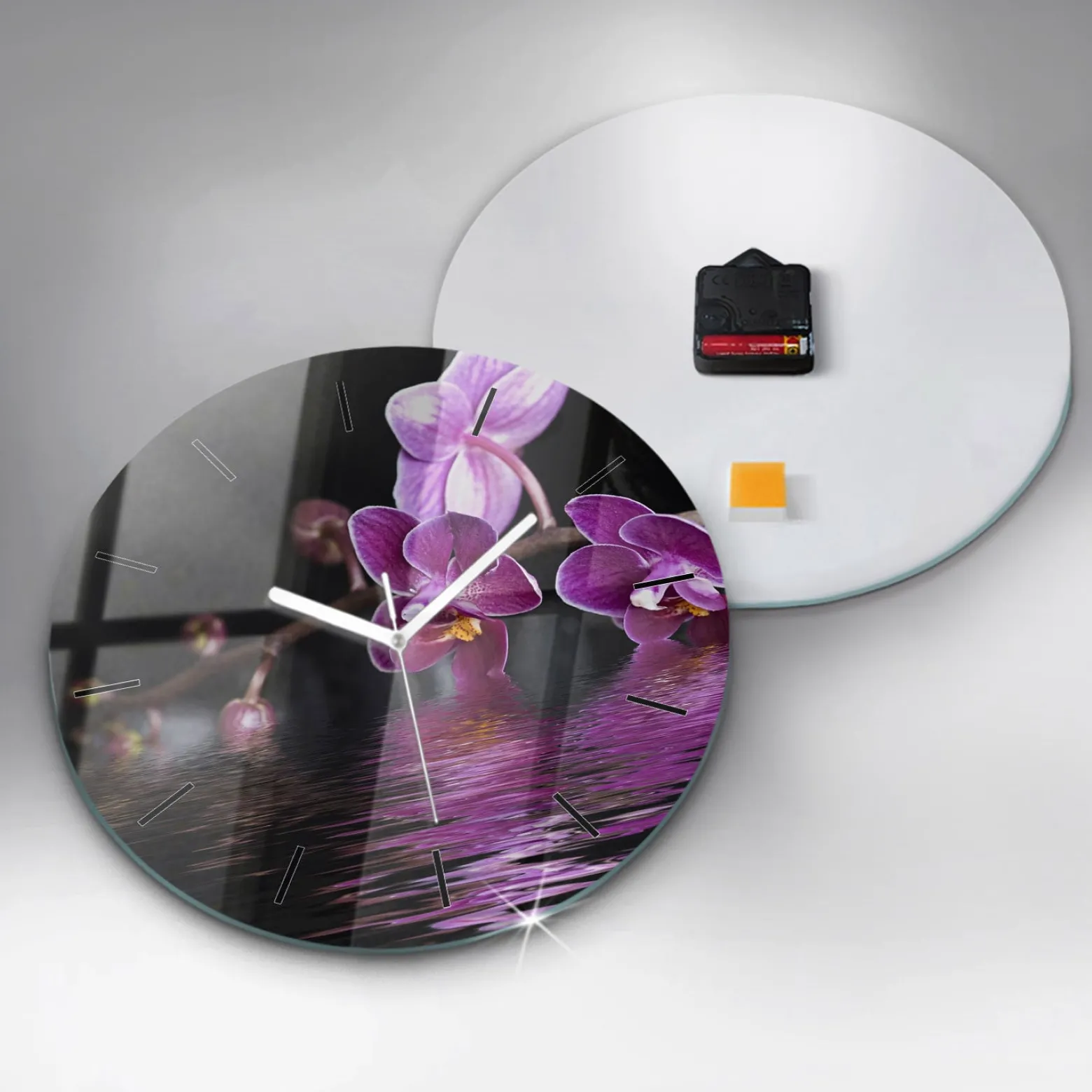 Zegar ścienny dekoracyjny cichy Kwiat orchidei na wodzie
