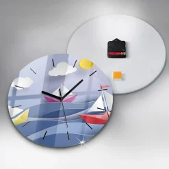 Zegar ścienny dekoracyjny cichy Origami kolorowe żaglówki