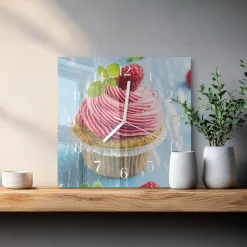 Zegar ścienny 30x30 Babeczka malinowa nowoczesny do salonu