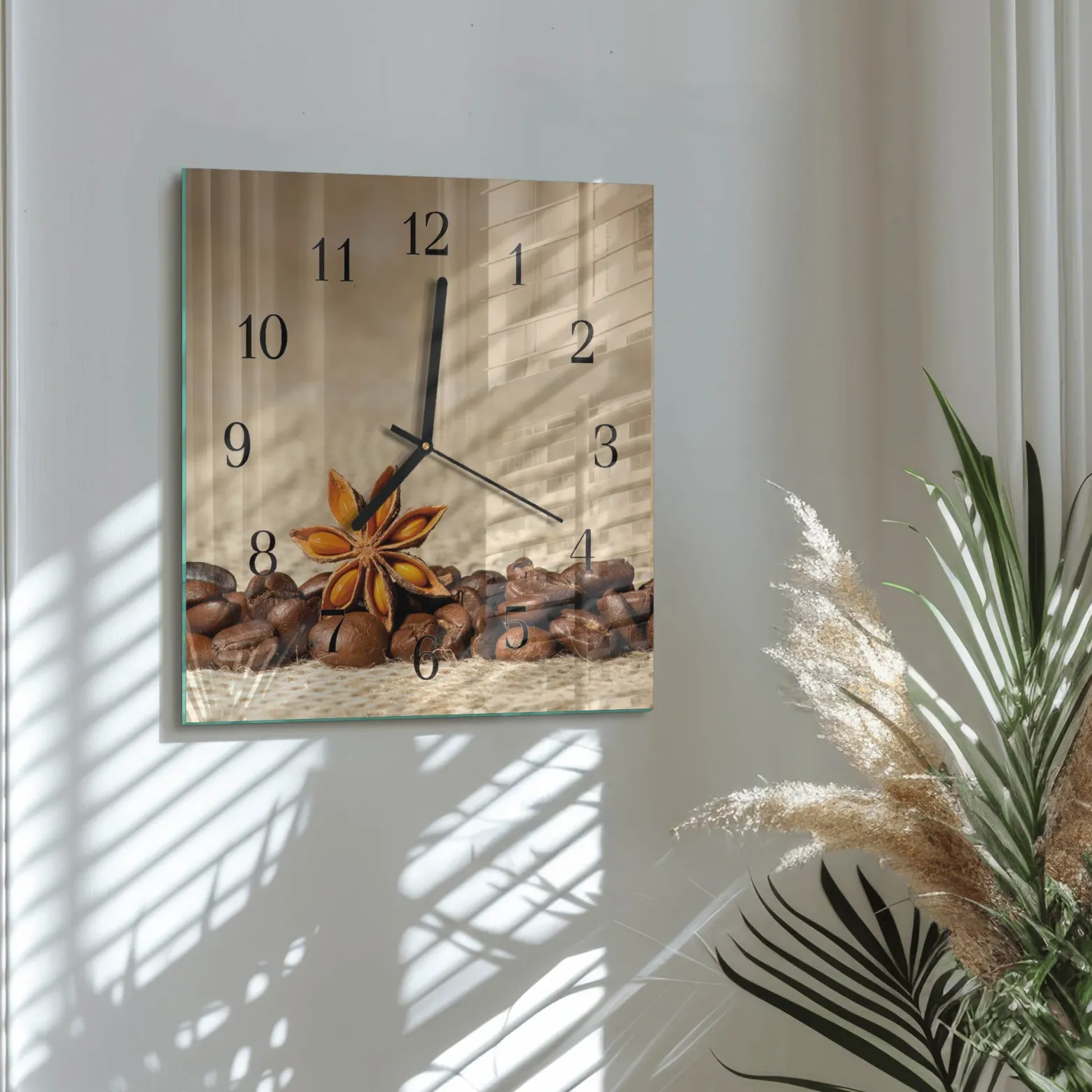 Zegar ścienny 30x30 Ziarna Kawy design na ścianę
