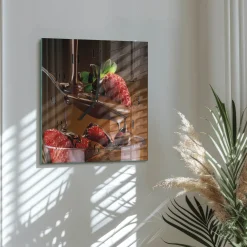 Zegar do salonu 30x30 Czekoladowe Truskawki zegar ścienny