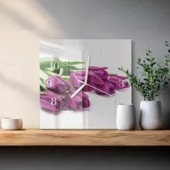 Zegar do salonu 30x30 Tulipany dekoracyjny na ścianę