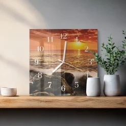 Zegar do salonu 30x30 Zachód Słońca dekoracyjny na ścianę