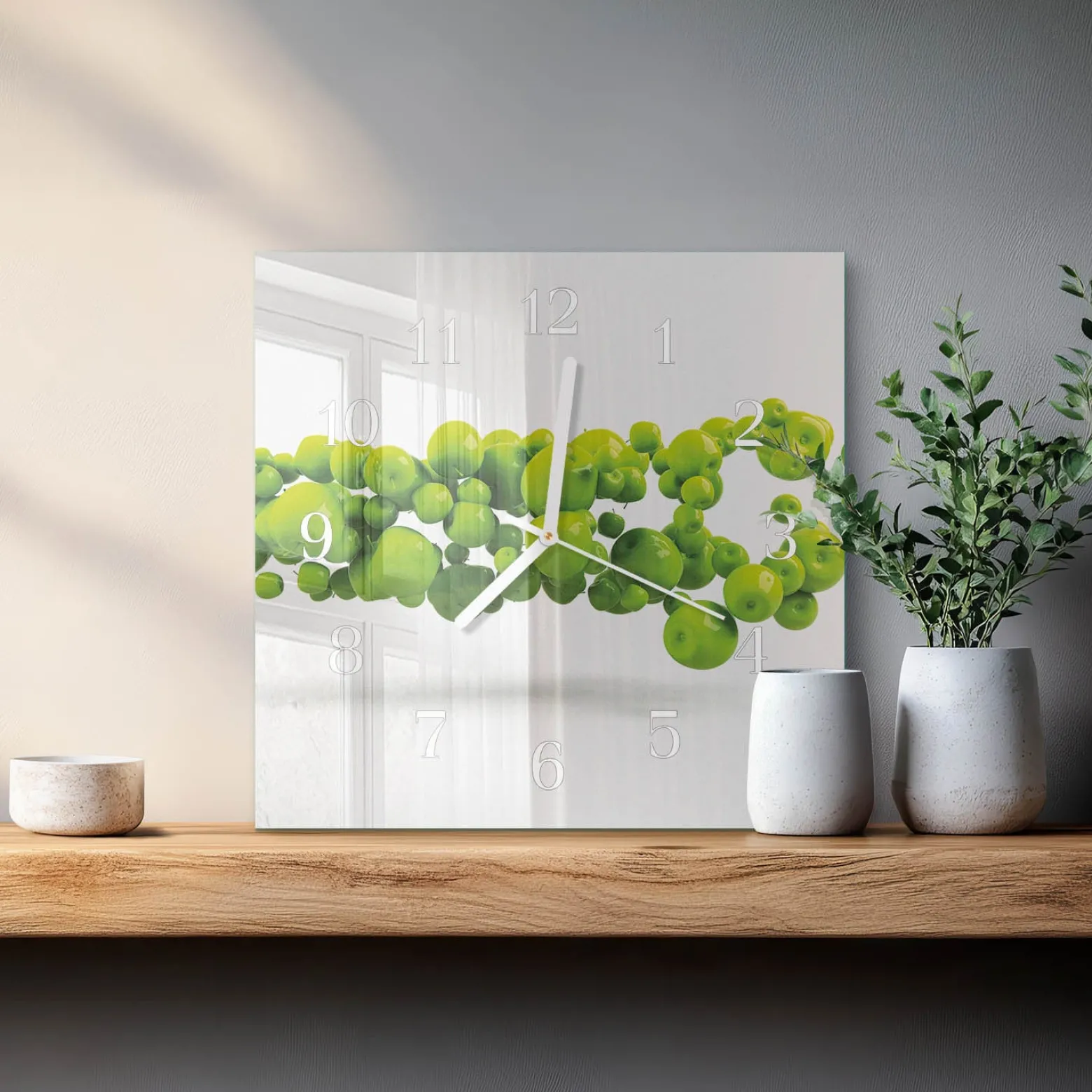 Zegar jabłko 30x30 Jabłka owoce zielone natura świeże dekoracja