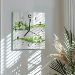 Zegar kwadratowy 30x30 Stokrotka kwiatek natura biały ogród cichy
