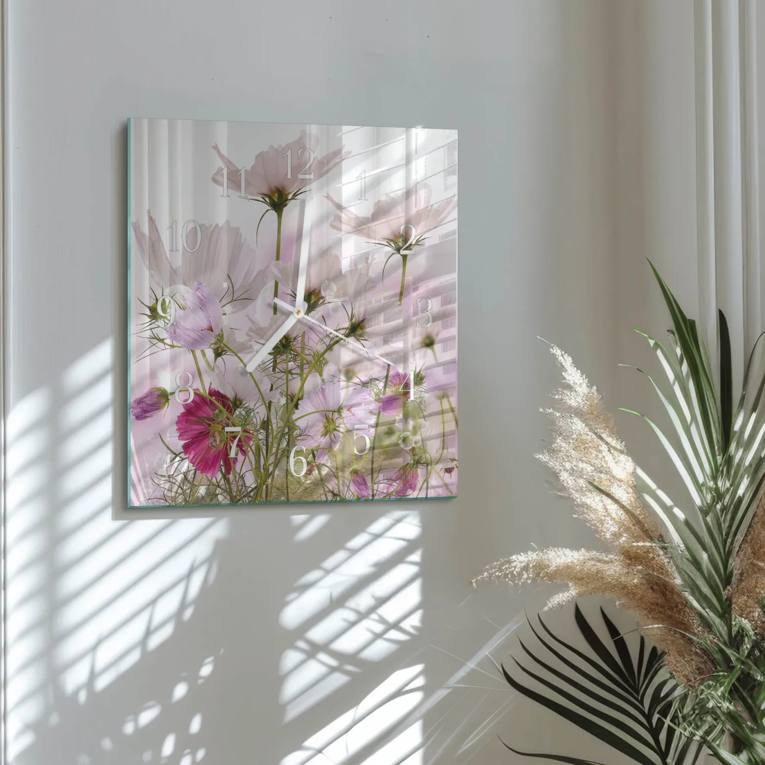 Zegar loft 30x30 Kwiaty Kosmosu nowoczesny na ścianę