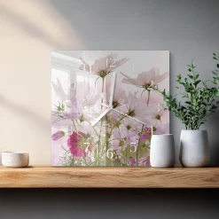 Zegar loft 30x30 Kwiaty Kosmosu nowoczesny na ścianę