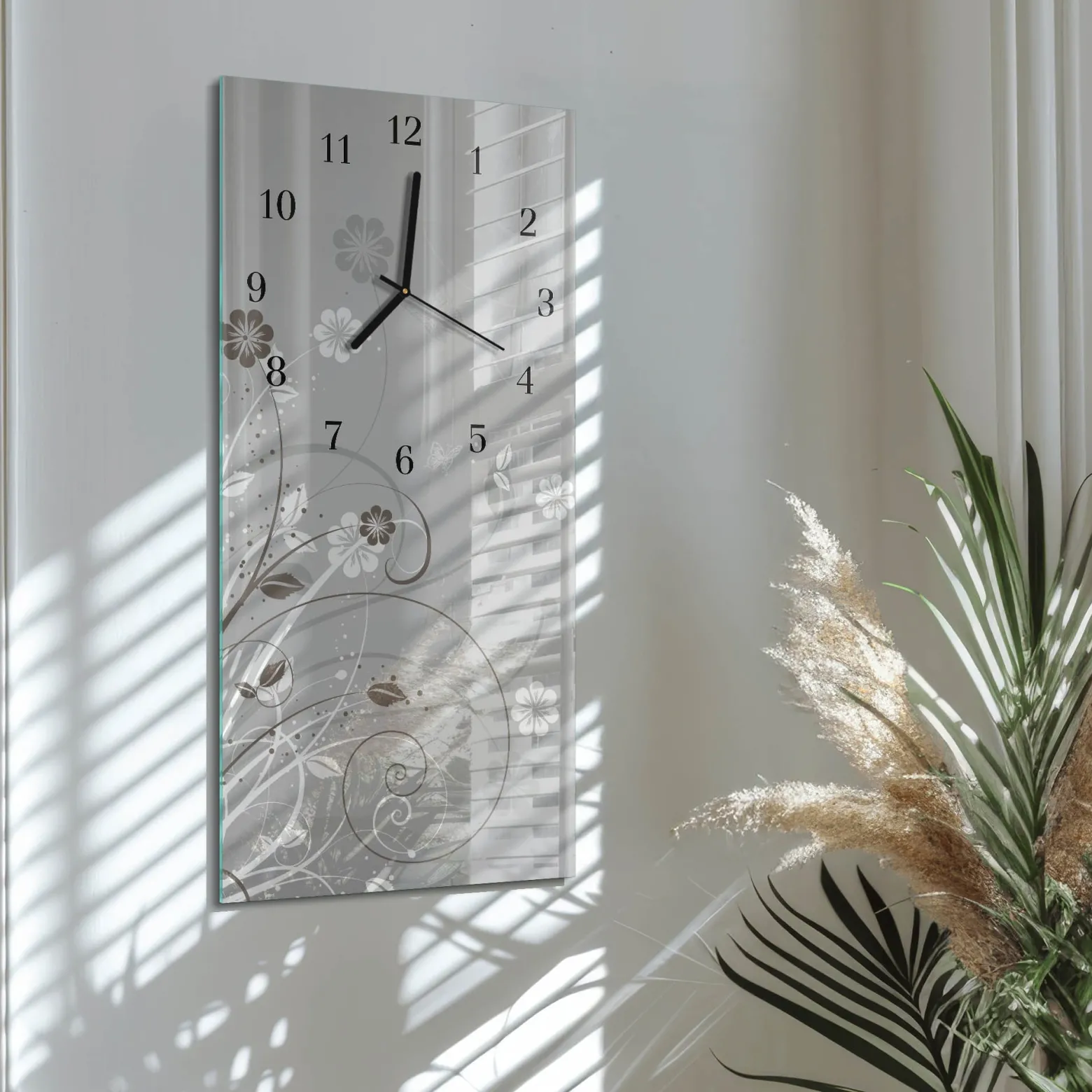 Zegar loft 30x60 Kwiaty nowoczesny na ścianę