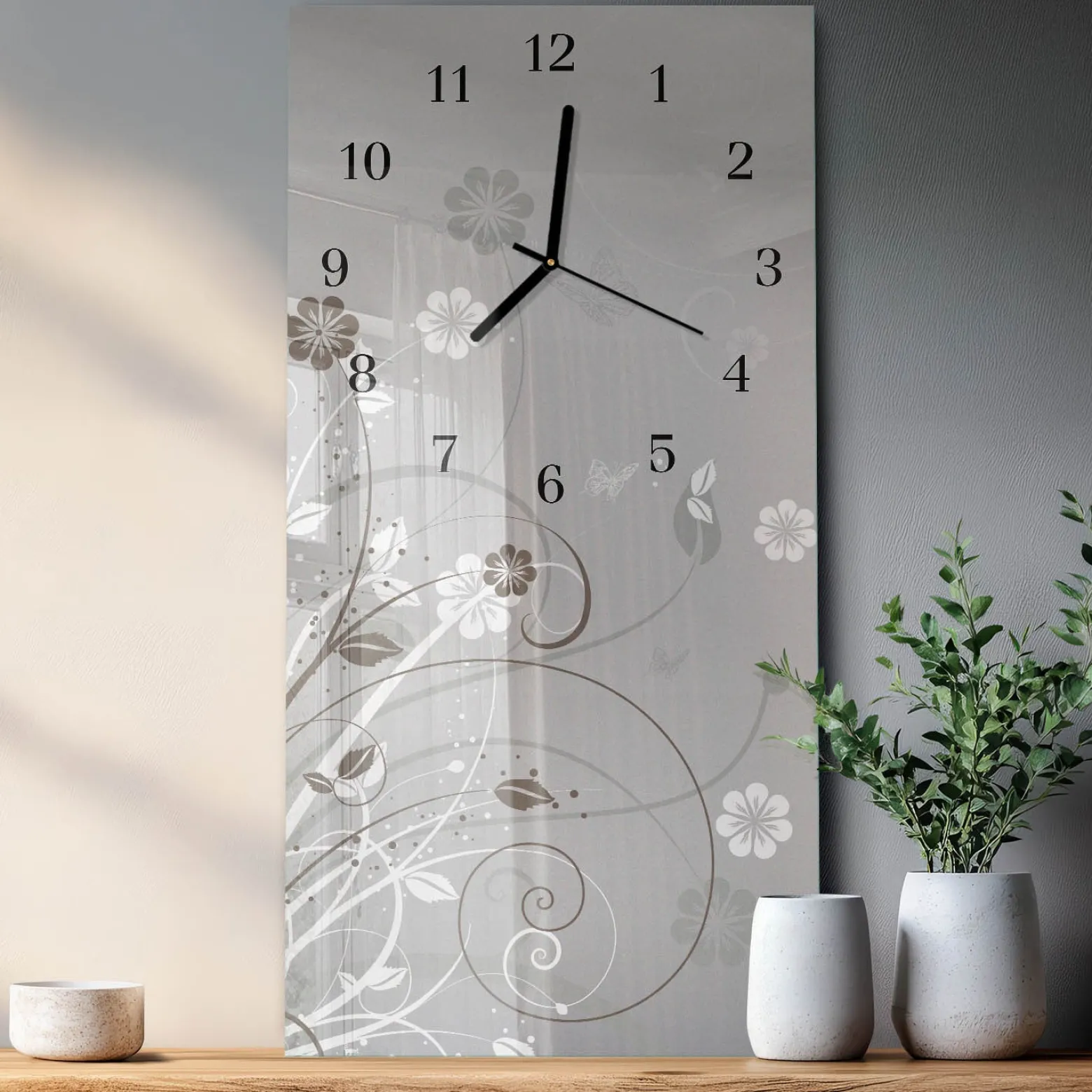 Zegar loft 30x60 Kwiaty nowoczesny na ścianę