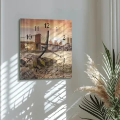 Zegar loft 30x30 Miasto Mostów szklany ścienny