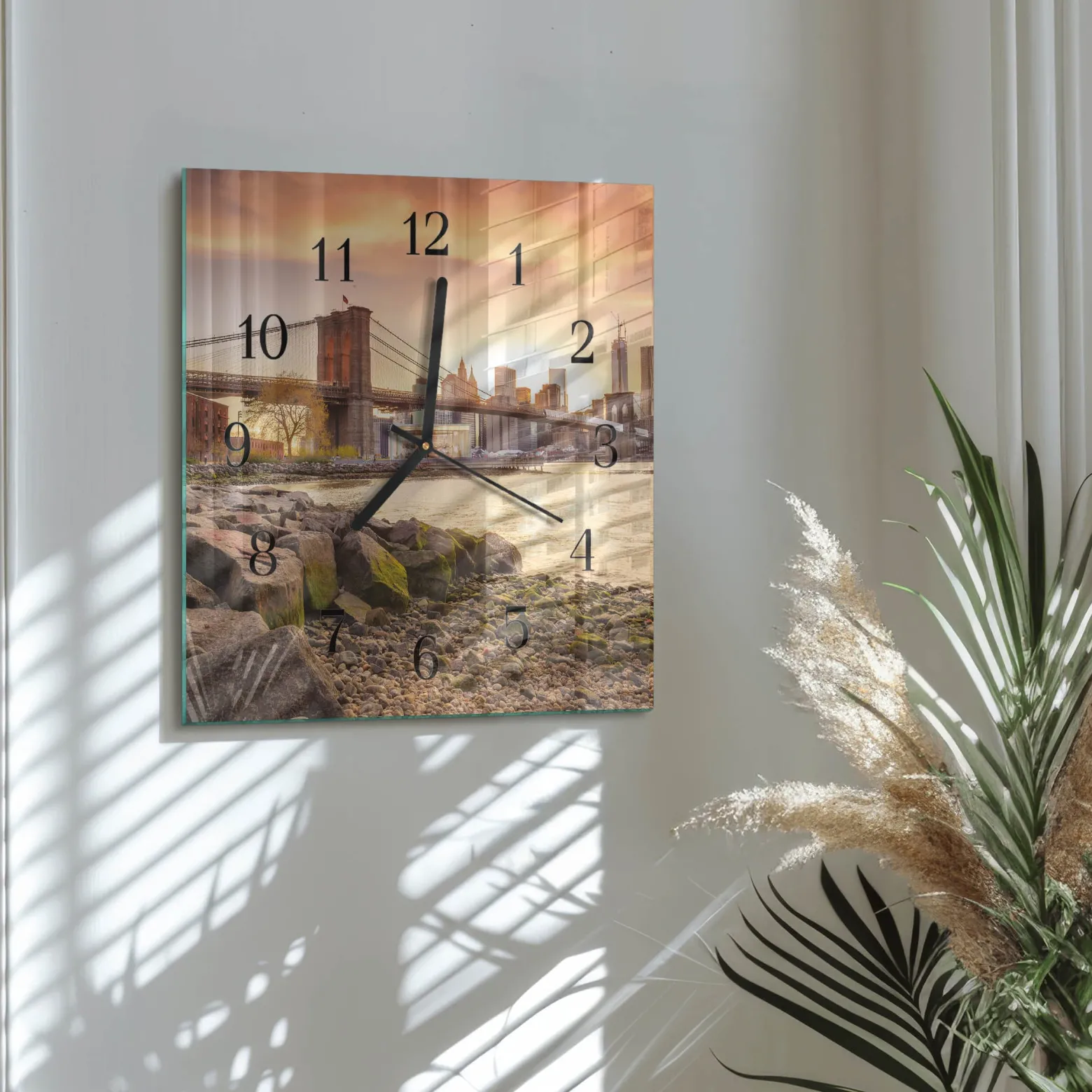 Zegar loft 30x30 Miasto Mostów szklany ścienny