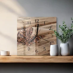 Zegar loft 30x30 Ziarna Kawy ozdobny ścienny