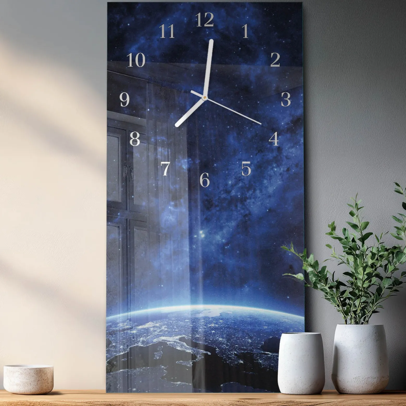 Zegar na ścianę 30x60 Weltall szklany ścienny