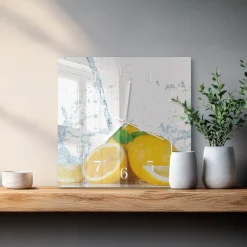 Zegar na szkle 30x30 Cytrynowy nowoczesny do salonu