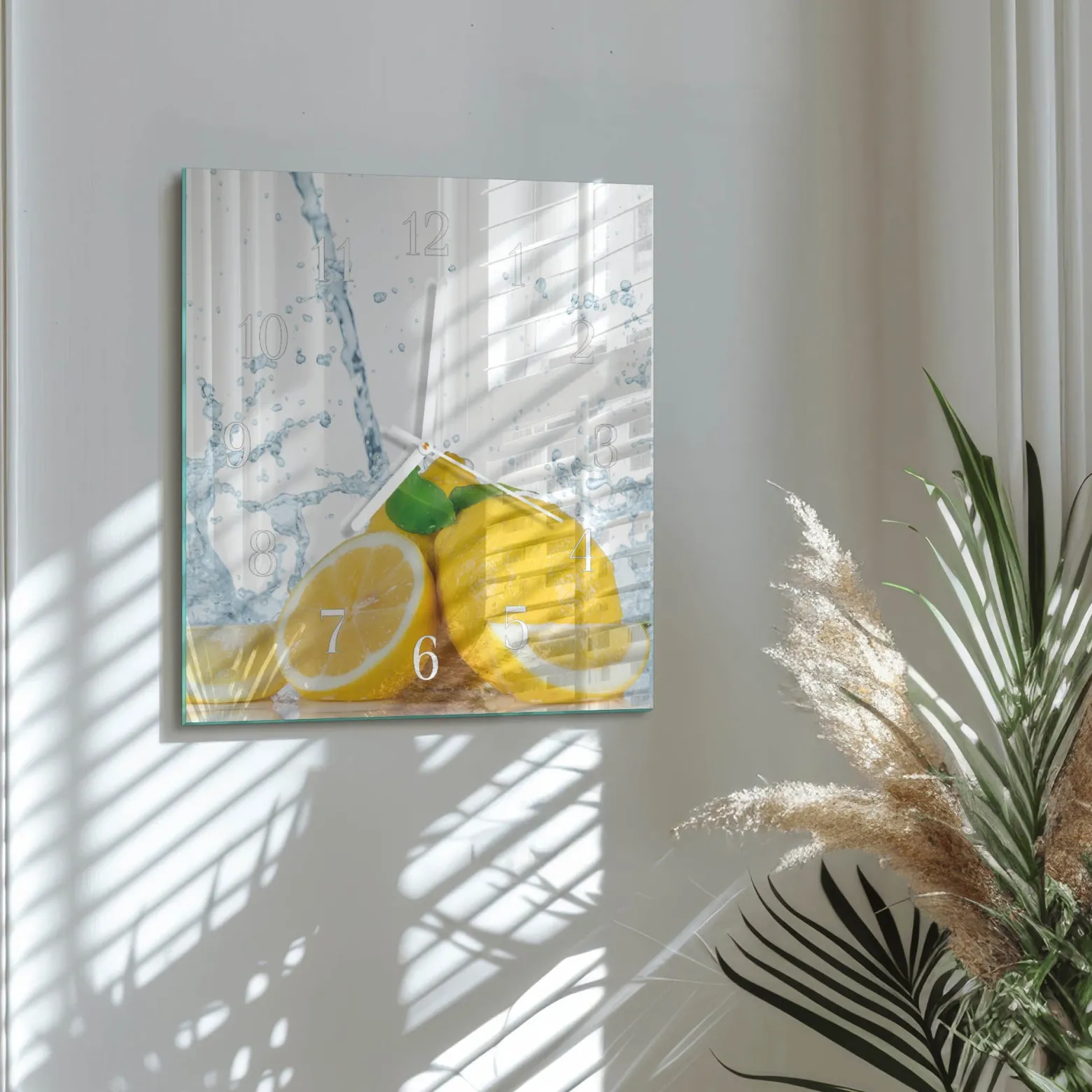 Zegar na szkle 30x30 Cytrynowy nowoczesny do salonu