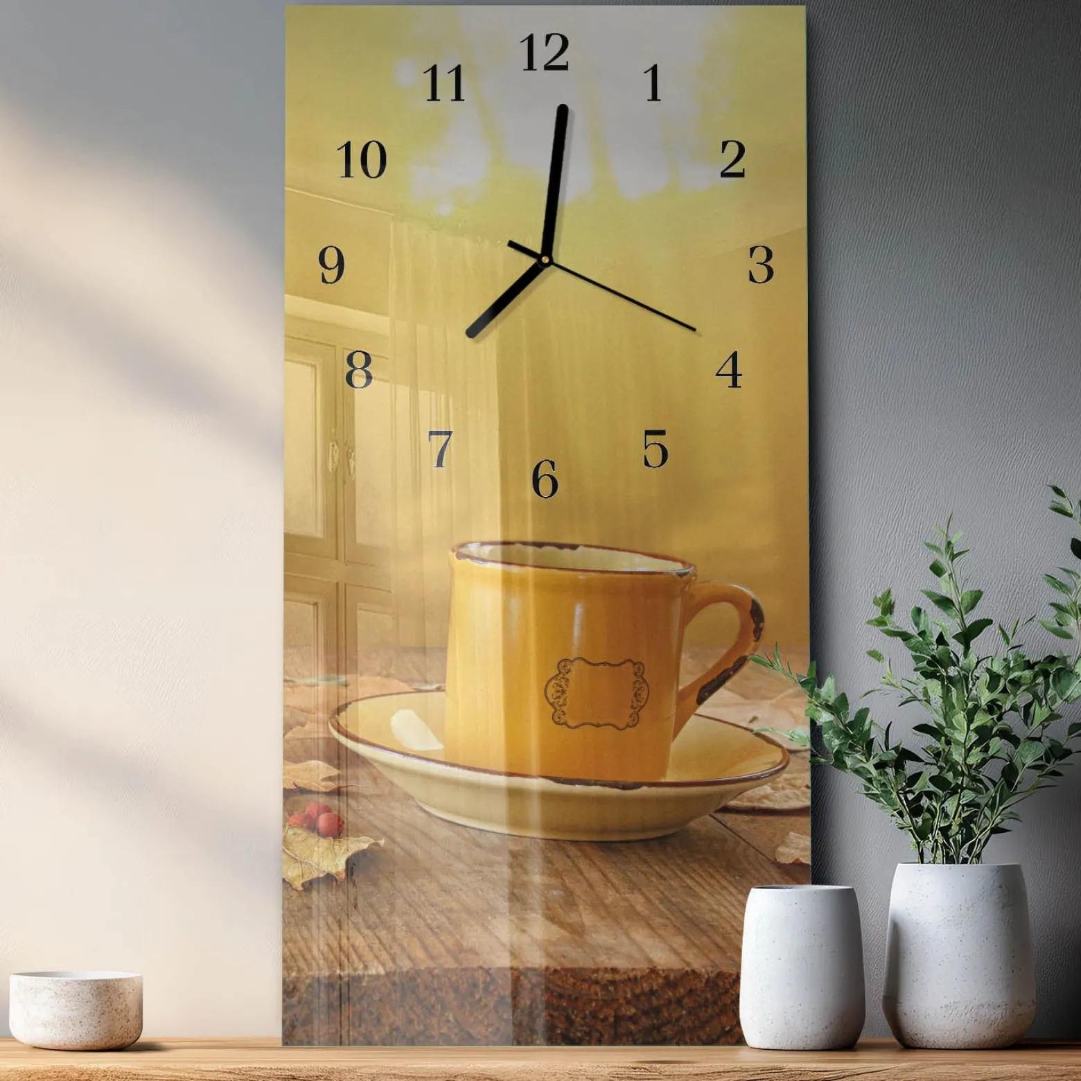 Zegar na szkle 30x60 Filiżanka dekoracyjny na ścianę