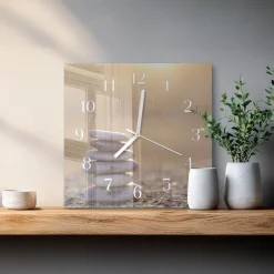 Zegar na szkle 30x30 Kamienie zegar ścienny