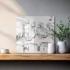 Zegar na szkle 30x30 Kostka 3D dekoracyjny do salonu