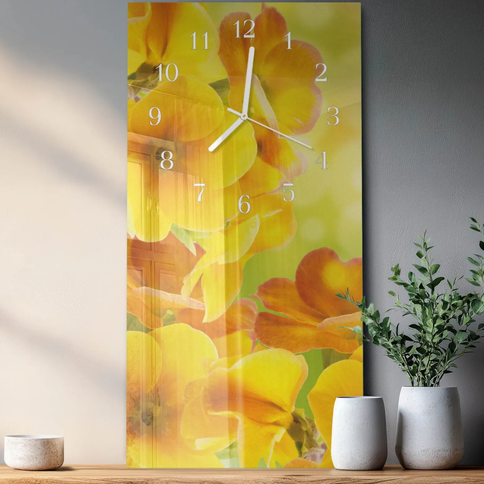 Zegar na szkle 30x60 Kwiaty zegar ścienny