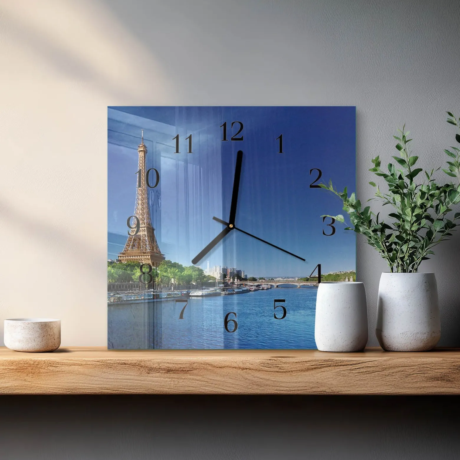 Zegar na szkle 30x30 Niebo Paryża dekoracyjny na ścianę