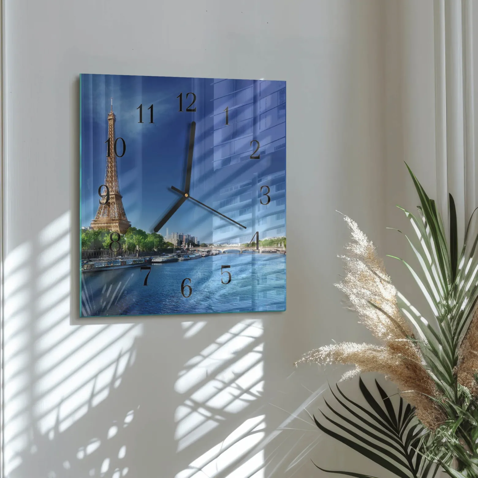 Zegar na szkle 30x30 Niebo Paryża dekoracyjny na ścianę