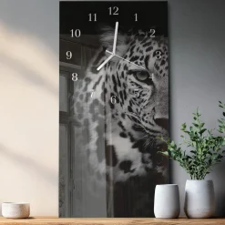 Zegar na szkle 30x60 Tygrys dekoracyjny na ścianę