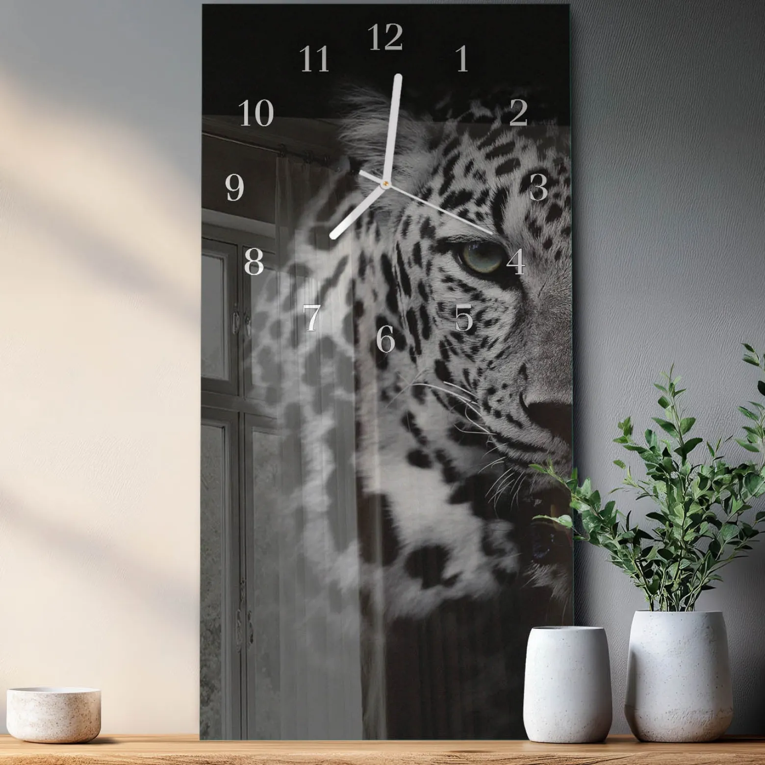 Zegar na szkle 30x60 Tygrys dekoracyjny na ścianę